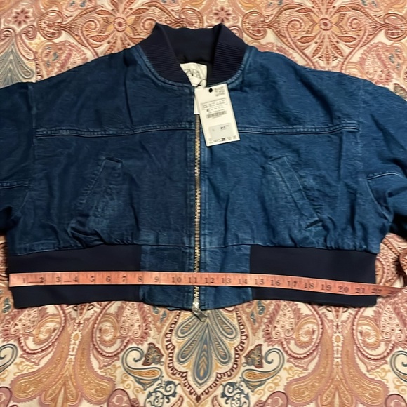 NWT Zara cropped mixed denim bomber jacket size XS - Picture 11 of 14